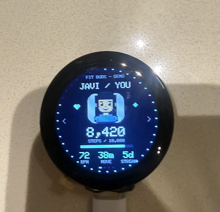An early Pact Pals watch prototype showing a shared step goal